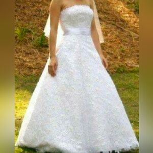 David's bridal sz. 2 Michelangelo floral applica beaded white wedding dresses